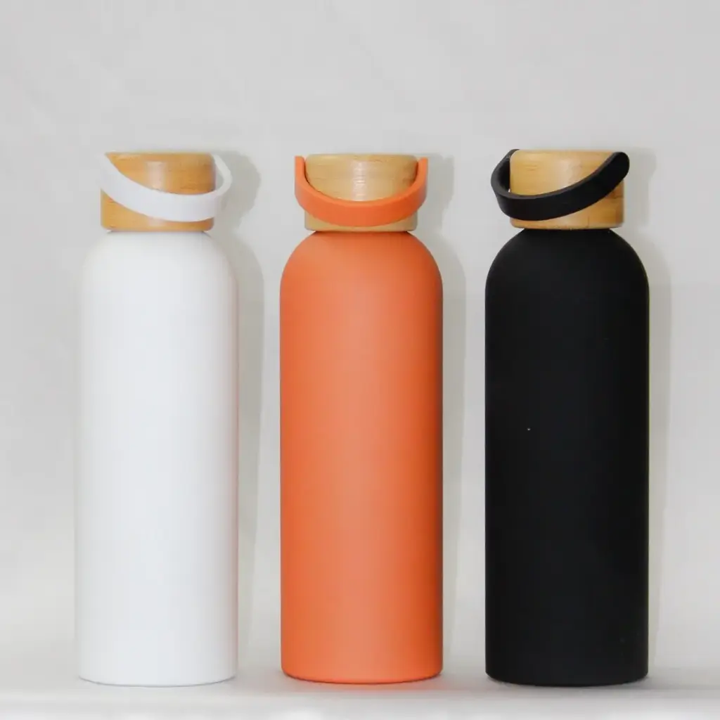 Stylish Wooden-Top Matt Finish Stainless Bottle