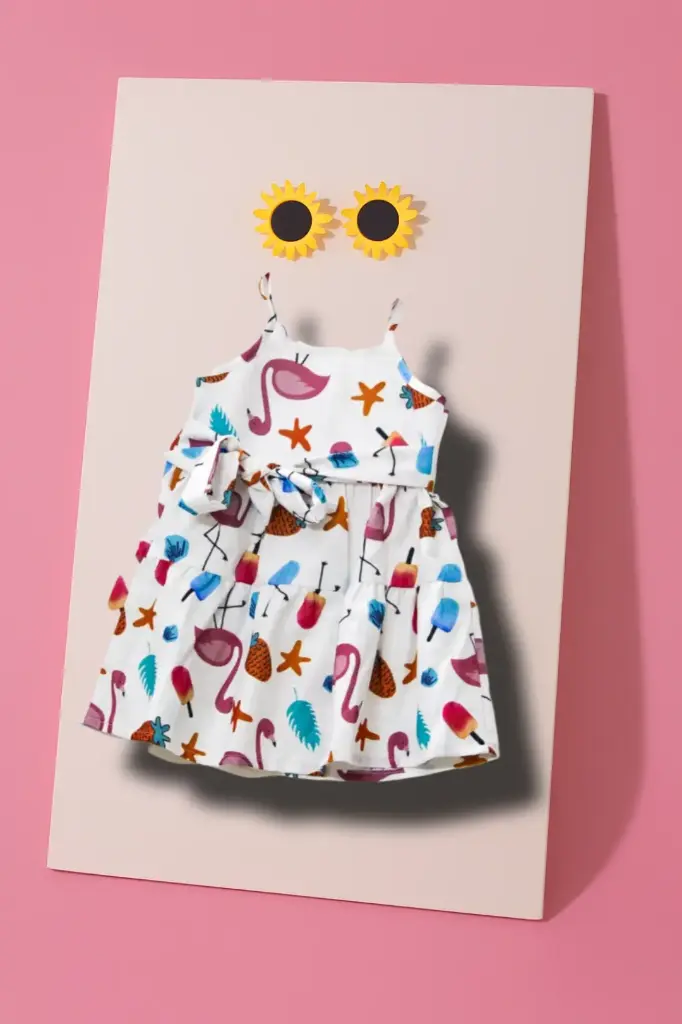 White Strap Dress with Colorful Cartoon Print